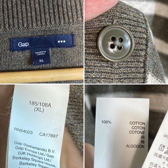 GAP 100% cotton comfy neutral striped sweater cardigan XL button down EXC COND - Picture 2 of 3